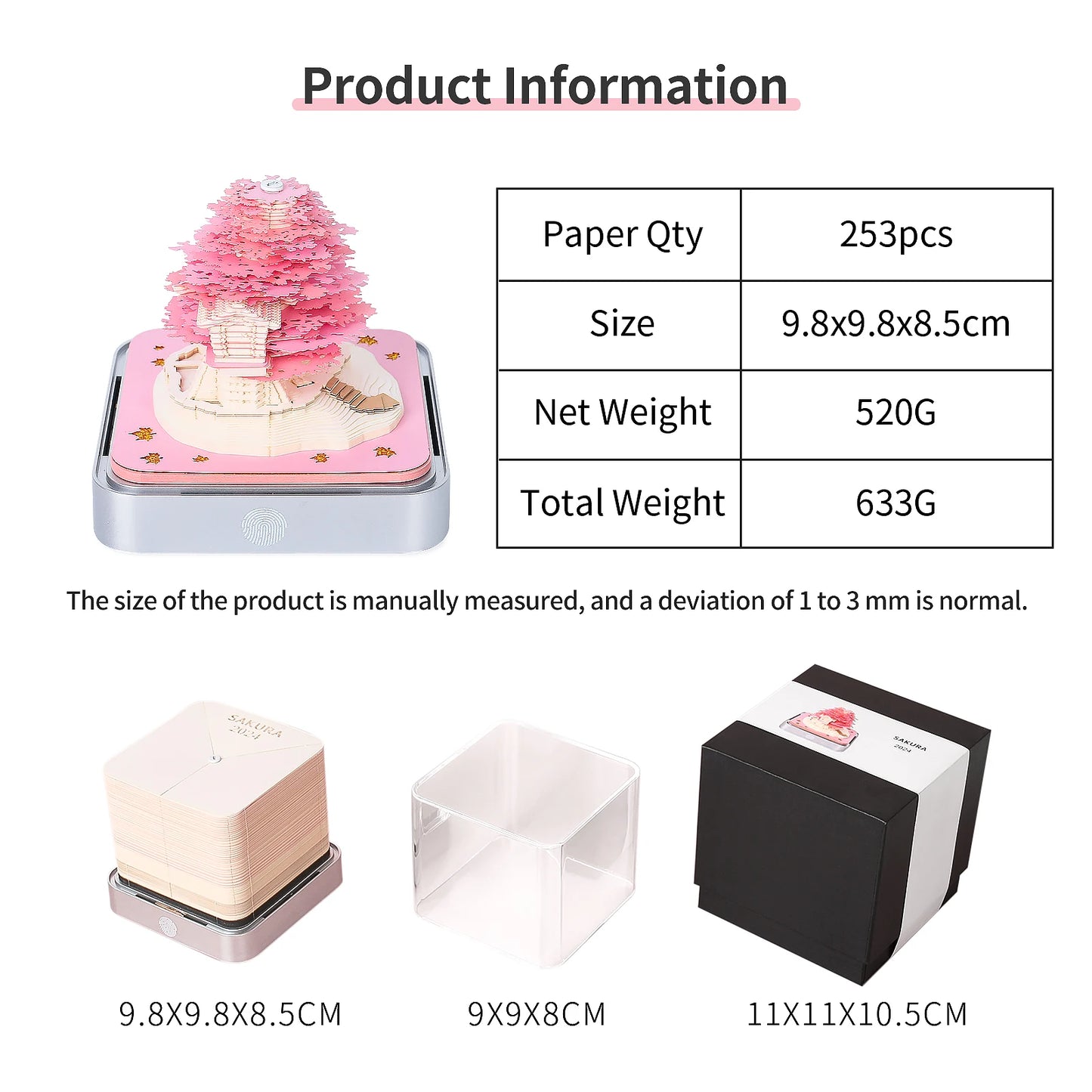 3D Calendar 2025 Omoshiroi Block Sakura Tree Calendar 3D Notepad Block 253Sheet Memo Pad Desk Calendar Note Paper Christmas Gift