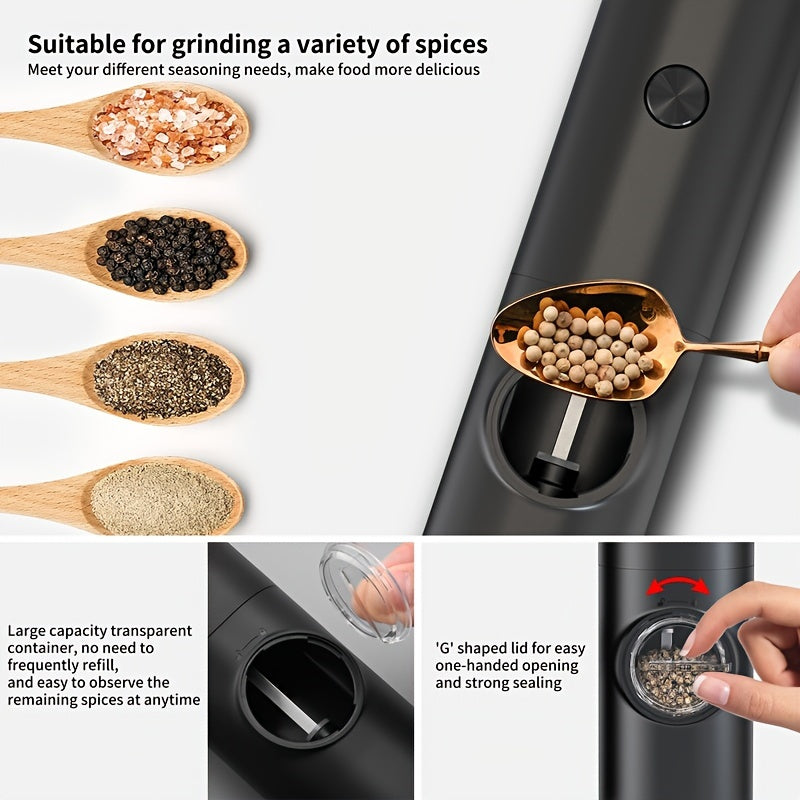 Electric reusable adjustable spice and sea salt mill.